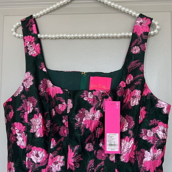 LILLY PULITZER LEYA FLORAL JACQUARD D EVERGREEN HIBIS KISS 🎄 NWT - Picture 9 of 16